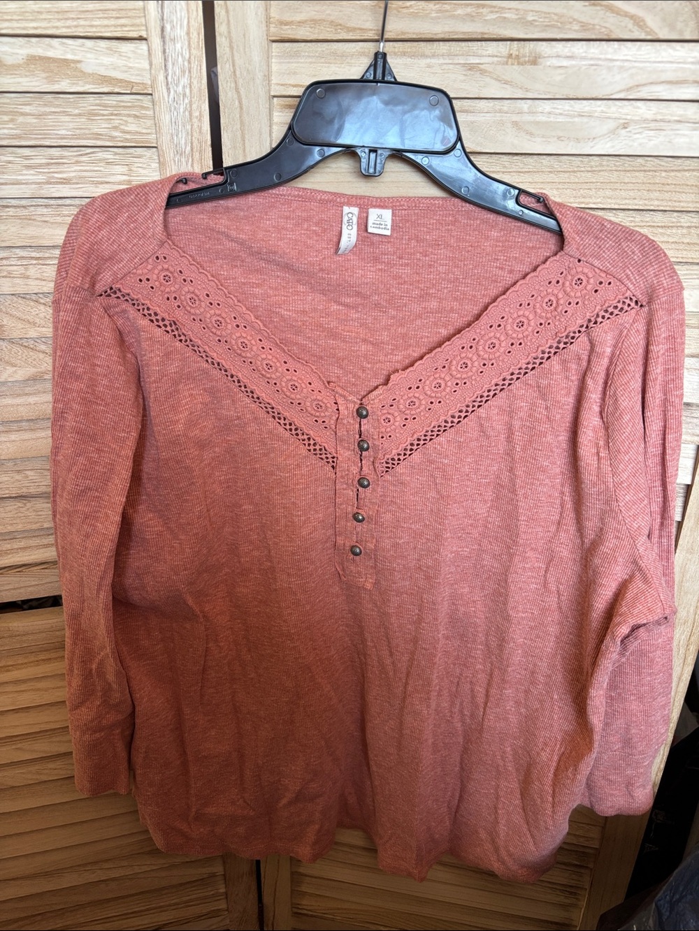 Cato Crochet-Trim Henley Long Sleeve Top XL